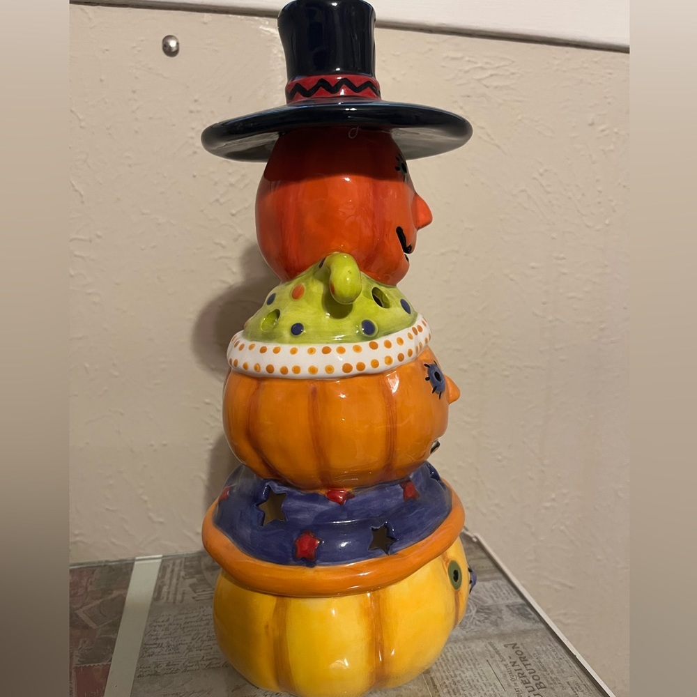 Hand Painted Pumpkin Stack Candle Holder/Halloween Decor - Picture 2 of 7